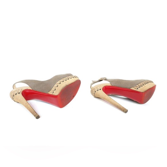 Christian Louboutin Taupe Canvas Indiana Slingback Platform pumps - Picture 5 of 8
